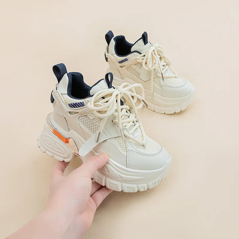 Fujin 10cm Air Mesh Microfiber Leather Summer Platform Wedge Women Casual Shoes Autumn Lady Fashion Shoes Chunky Sneakers Skate