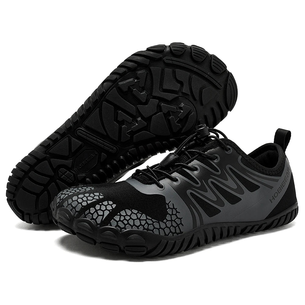 HOBIBEAR Wide Toe Barefoot Shoes for Unisex Artificial Leather Outdoor Walking Sneakers Zero Drop Minimalist Elastic Band Shoes