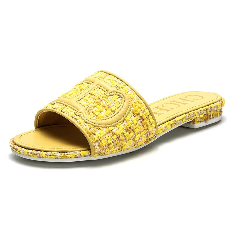 Women's Slippers yellow New Fabric Fashion Flat Sandals Business Banquet Women's Shoes