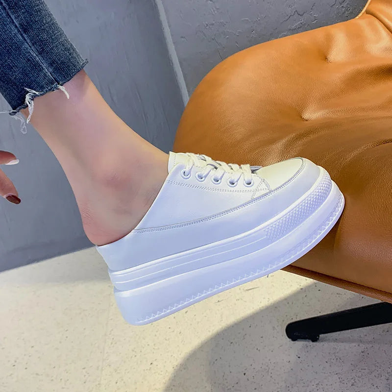 Fujin 8cm Genuine Leather Sneakers Platform Wedge Hidden Heel Booties Autumn Ankle Boots Non Slip Flats Women's Slippers  Shoes