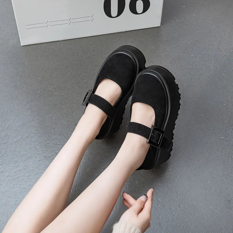 Fujin 8CM Cow Suede Natural Genuine Leather Sneakers Platform Shoes Spring Autumn Wedge Pumps Fashion Sneakers Mary Jane Women