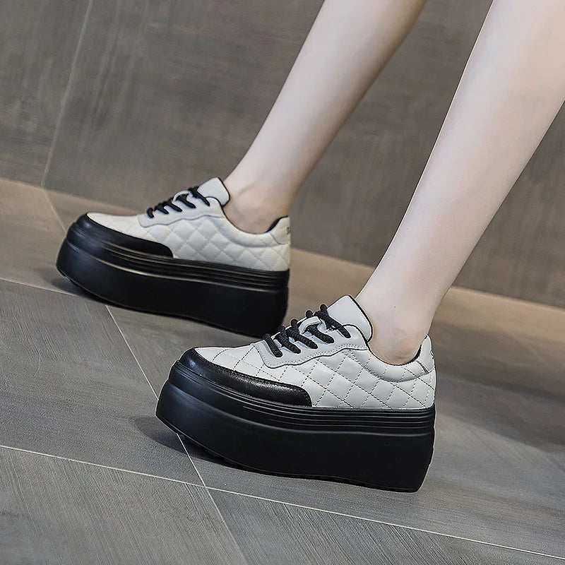 Fujin 8cm New Sewing Genuine Leather Platform Wedge Ankle Boots Chunky Sneakers Women Comfy Spring Autumn Supportive Pumps Shoes