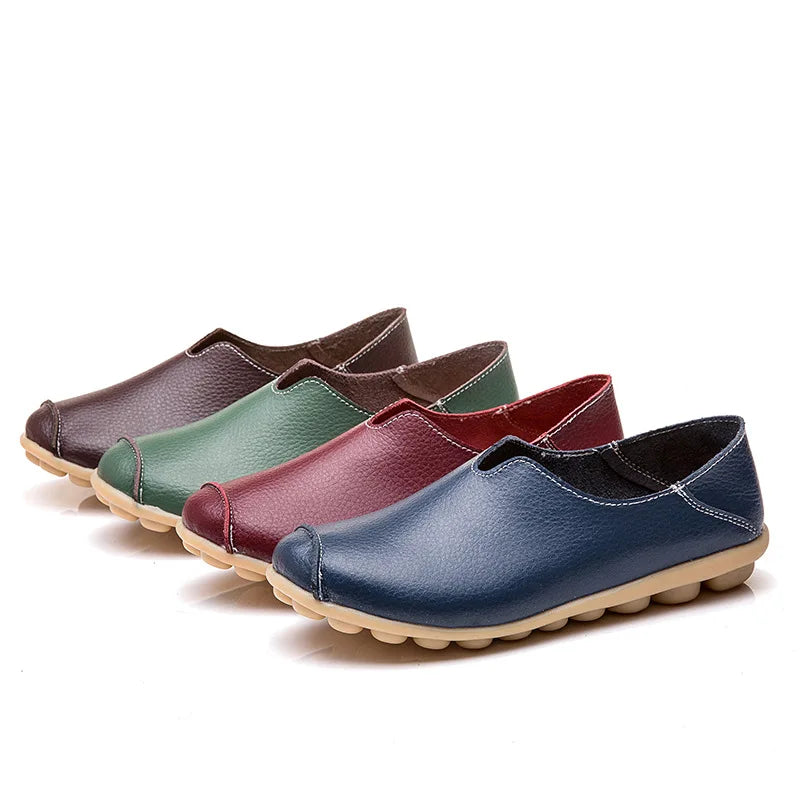WOIZGIC Genuine Leather Flats Loafers for Women's Female Ladies Comfortable Slip-On Shoes Classic Style colorful soft