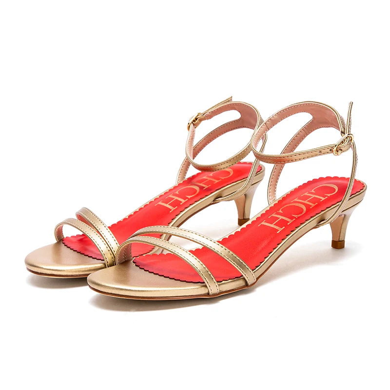 Women's Shoes Black 3cm Heel High Sandals Summer Spaghetti Straps Casual Sandals Brand Women's Shoes 2025 New