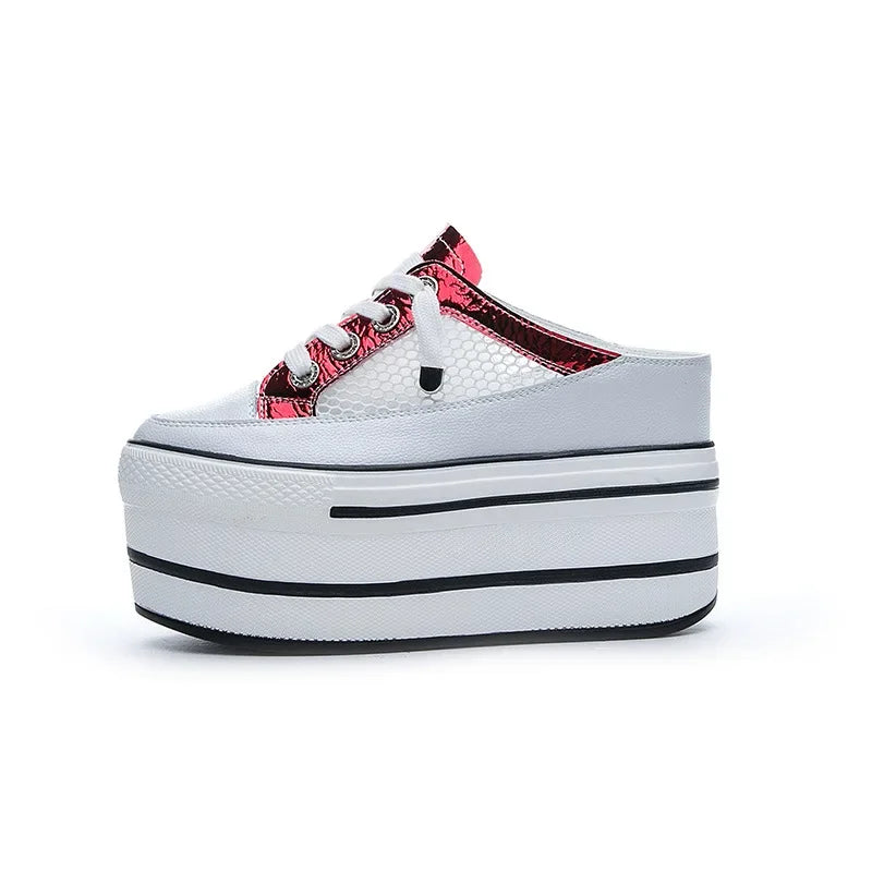 Fujin 10cm Mules Shoes Sandals Genuine Leather 2024 Women Sneakers Slippers Summer Shoes New Casual Shoes Women's Fashion