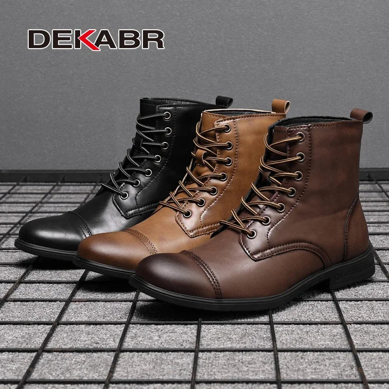 DEKABR Fashion Casual Winter Boots Lace Up Outdoor Waterproof Handmade Comfortable Business Spring Boots Fur and No Fur Size 48