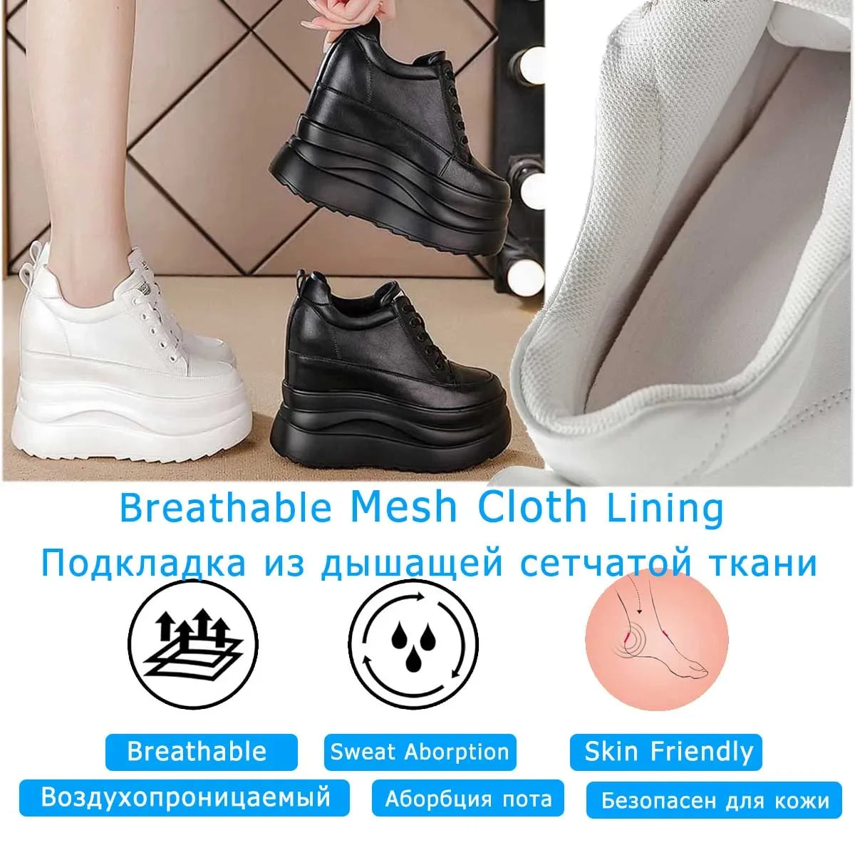 Fujin 13cm 2025 Genuine Leather Platform Wedge Flats Shoes Chunky Sneaker Casual Comfy High Brand Spring Autumn Vulcanize Shoes