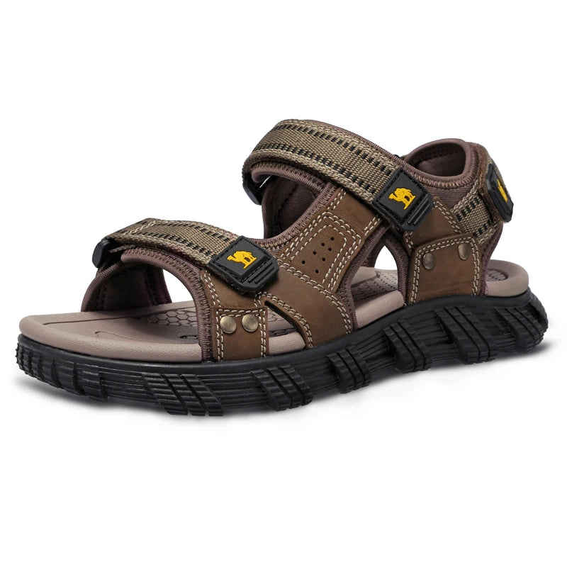 GOLDEN CAMEL Men Water Sandals Waterproof Arch Support Hiking Sandal Comfort Leather Sandal Adjustable Athletic Outdoor Slipper