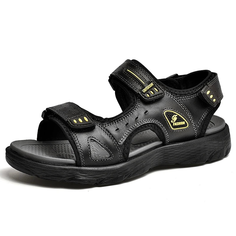 Sandales d'été en cuir véritable pour hommes, chaussures classiques décontractées, sandales de plage d'extérieur, chaussures romaines d'été pour hommes, pointures 38 à 46