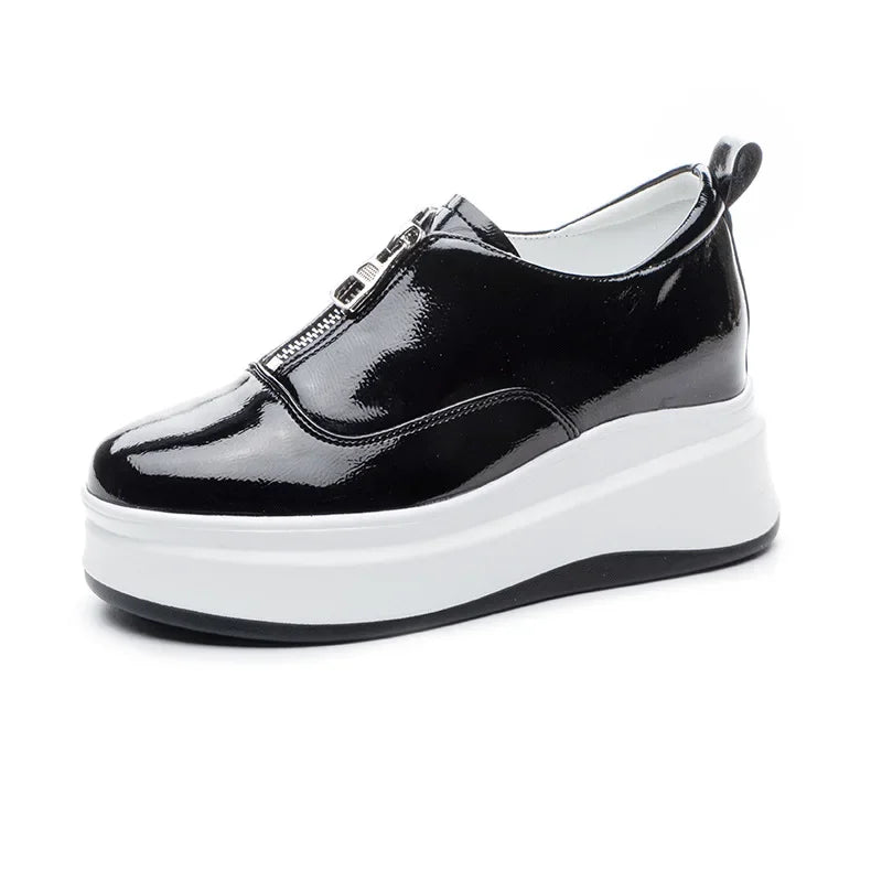 Fujin 7.5cm Patent Microfiber Leather Platform Wedge Comfy High Brand Spring Bao Toe Autumn Slippers Chunky Sneaker Casual Shoes
