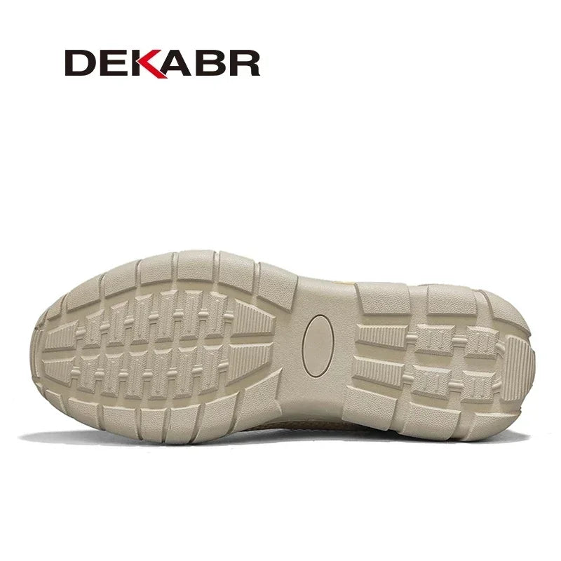 DEKABR Men's Shoes Genuine Leather Mesh Breathable Summer Fashion Lacing Comfortable Outdoor Lightweight Shoes For Men