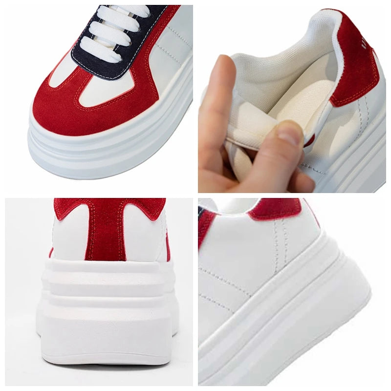 Fujin 8cm Microfiber Leather Vulcanize High Brand Platform wedge Women Chunky Sneaker Flats Comfy Spring Autumn Vulcanize Shoes