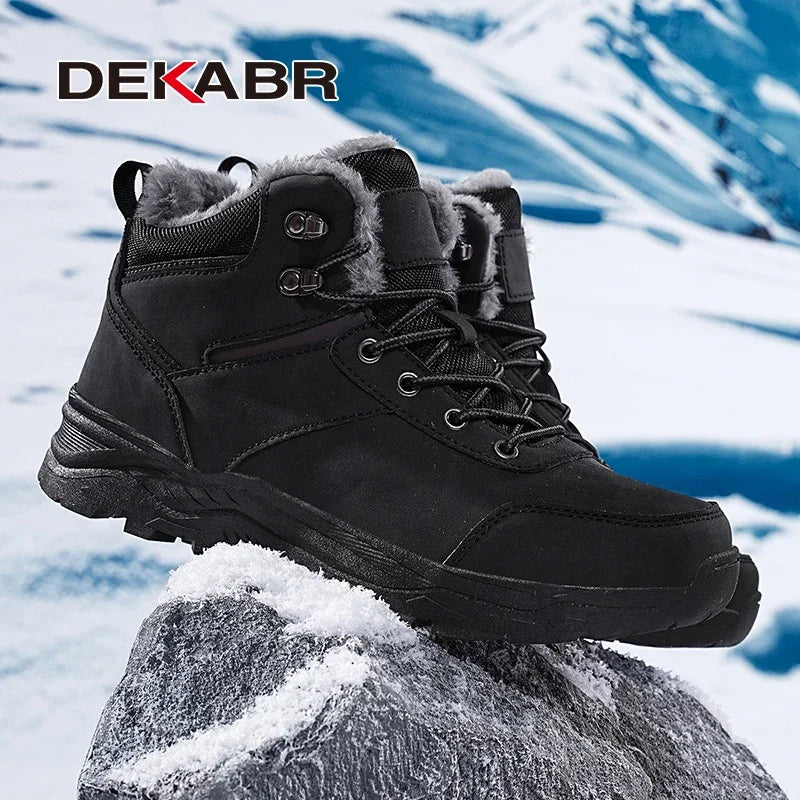 DEKABR Men's Ankle Boots Super Warm Snow Boots Winter Plush Non-Slip Comfortable Handmade Men's Winter Shoes Size 39-48