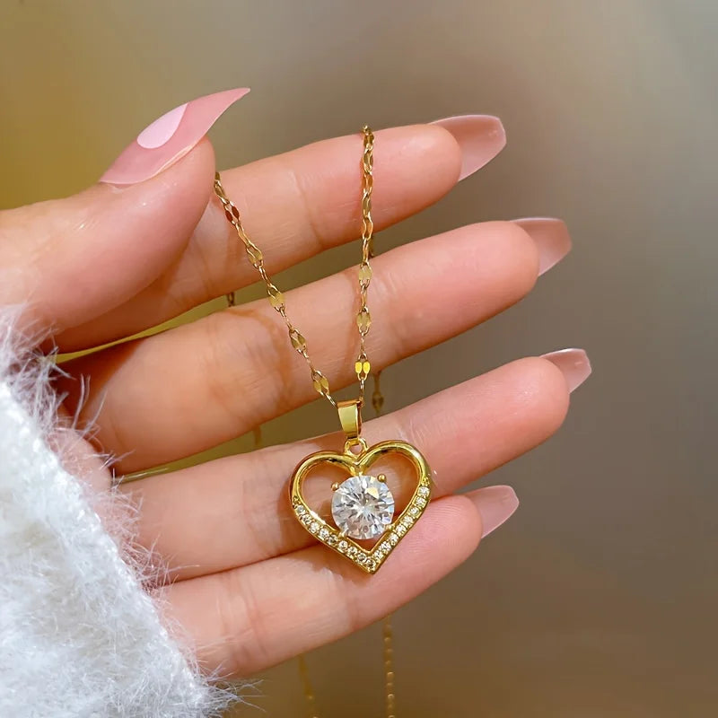 Luxury Zircon Necklace With Rose Flower Gift Box Jewelry For Mom Girlfriend Wife Birthday Wedding Romantic Gifts