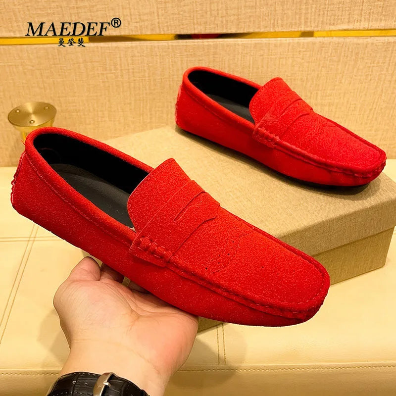MAEDEF Loafers Men Suede Casual Party Dress Shoes Slip on Moccasins Men Flats Shoes Comfortable Size 48 Fashion Mens Shoes