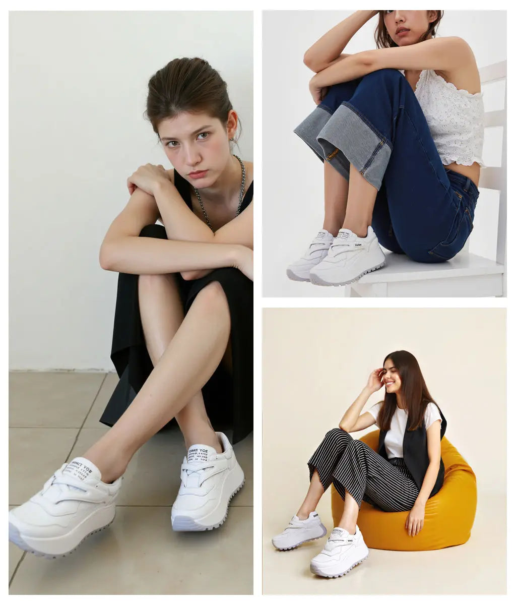 Fujin 8cm Microfiber Leather Spring Autumn Shoes Chunky Sneakers Platform Wedge Women Casual Shoes Ladies Fashion Skate Boarding