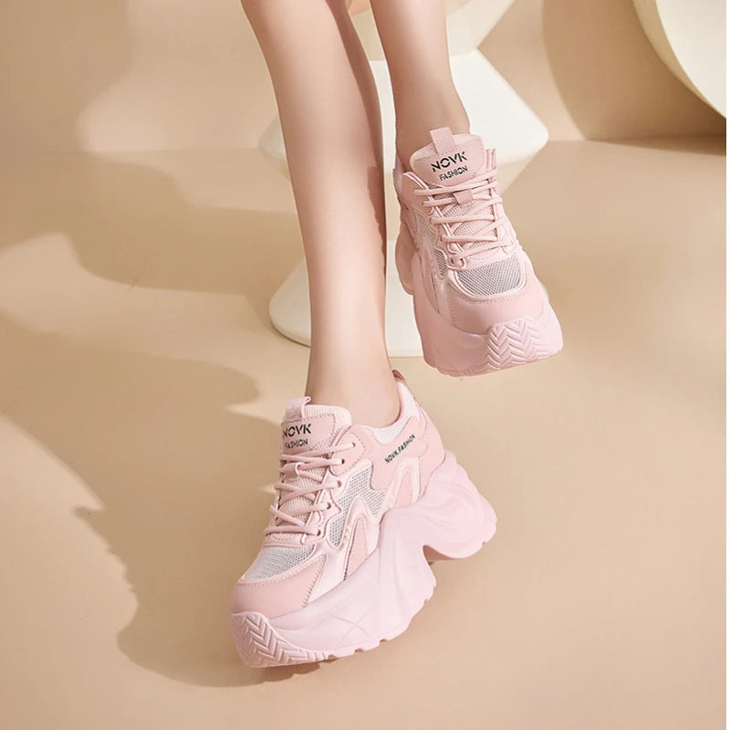 Fujin 9cm Air Mesh Genuine Leather Chunky Sneakers Casual Breathable Summer Ladies Fashion Platform Shoes Wedge Women Vulcanize