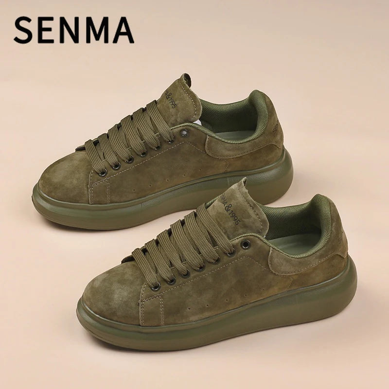 SENMA Genuine Leather Couple Skateboarding Shoes Men's and Women's Versatile Casual Shoes Thick Bottom Sports Shoes Men Sneakers