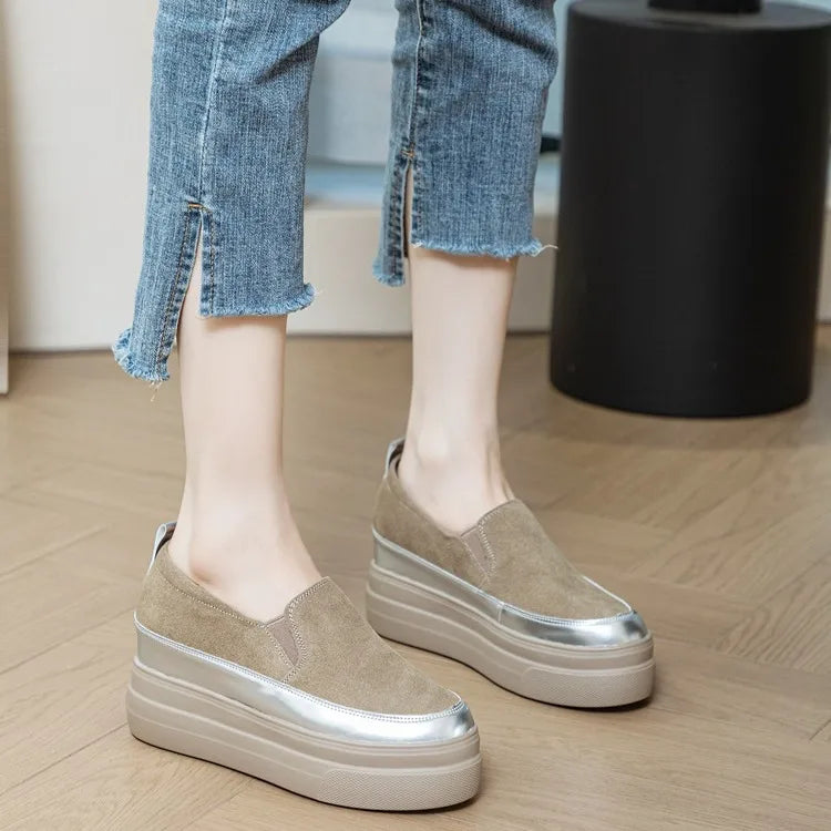 Fujin 8cm Genuine Leather Synthetic Cow Suede Platform Wedge Casual Summer Chunky Sneaker Pumps Comfy High Brand Autumn Shoes