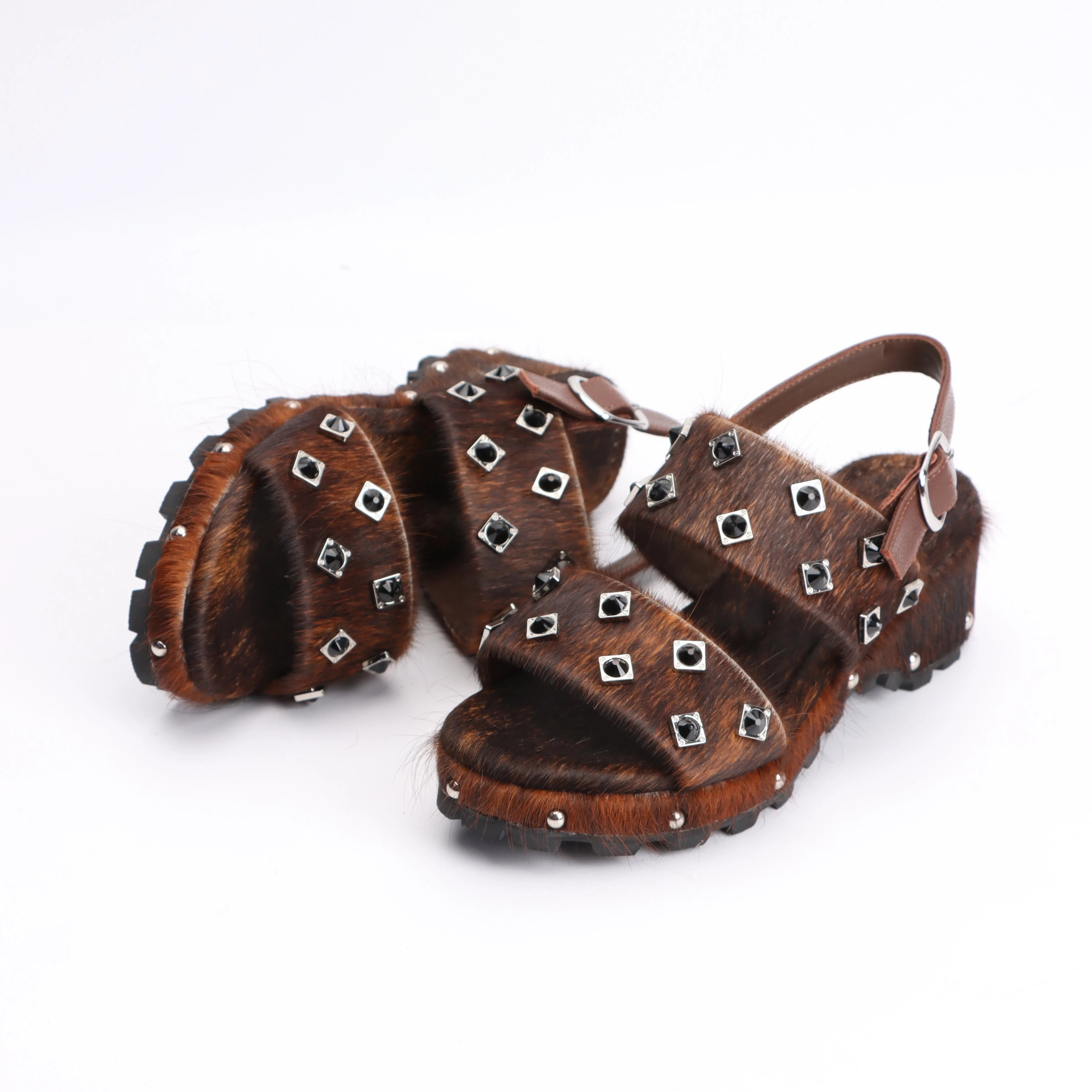 Designer Shoes Luxury Horsehair Rubber Sole Platform Flat Sandals for Woman Sandals Woman Summer Sandalias de Mujer