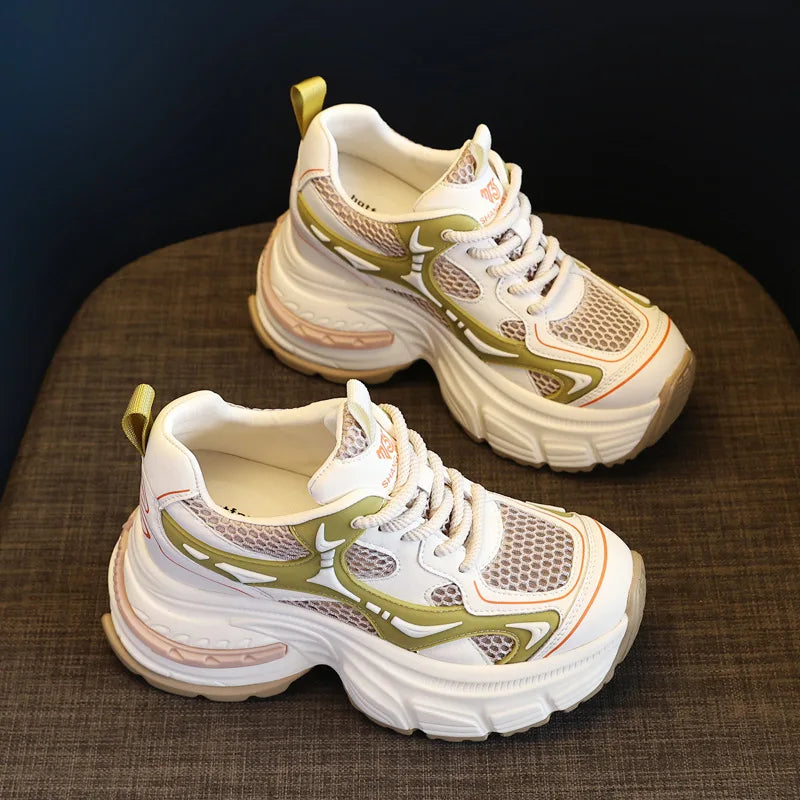 Fujin 9cm Women Summer Air Mesh Microfiber Chunky Sneakers Sandals Platform Wedge Slides Shoes Mules Shoes Women Breathable