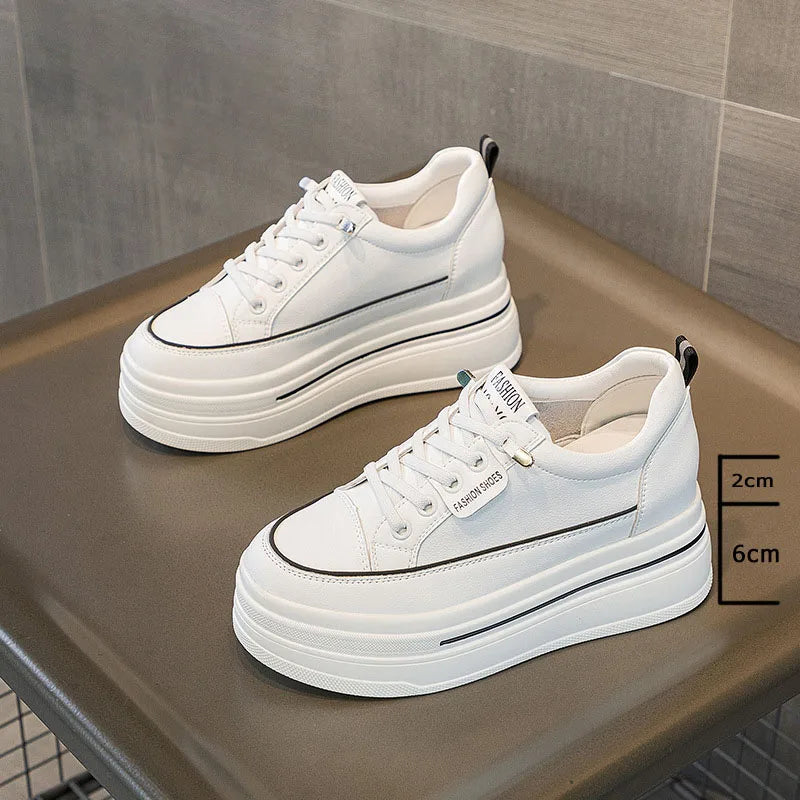 Fujin 8.5 Cm Mesh Genuine Leather Platform Shoes Wedge Sneakers for Women Summer Shoes White Flats Sandals Slippers Slides