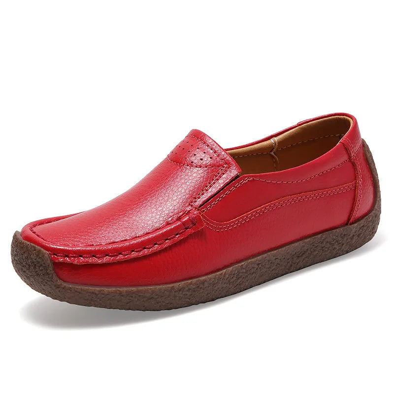 WOIZGIC Women Female Ladies Mother Genuine Leather Shoes Flats Loafers Slip On Moccasins Vulcanized Shoes Plus Size 42 41