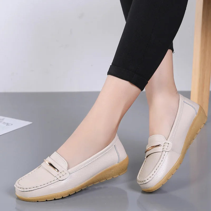 WOIZGIC Femmes Mère Dames Femme Femme Chaussures Plates En Cuir Véritable Mocassins Plateforme Bling Sans Lacet Mocassins Grande Taille 43 44