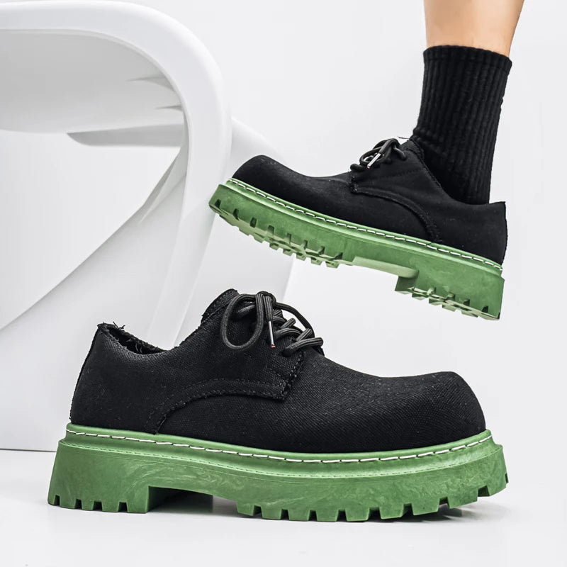 STRONGSHEN Men Platform Casual Shoes Denim Work Shoes Lace-up High Quality Derby Shoes Fashion Business Comfortable Shoes