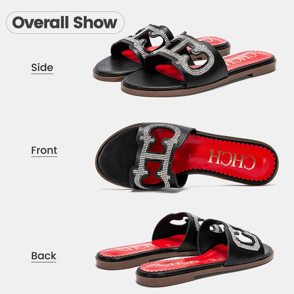 Flat shoes for women's summer square open toe beach shoes with inlaid embellishments sandals Girl