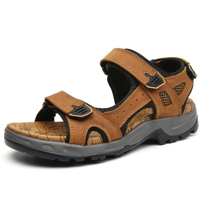 Sandales de plage en cuir véritable pour homme, chaussures de loisirs d'été à la mode, de haute qualité, souples, grande taille, tailles 38 à 48