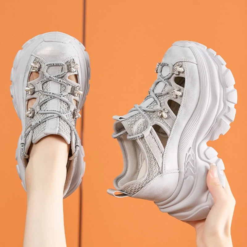 Fujin 9cm Air Mesh Microfiber Leather Comfy Booties Chunky Sneaker Ankle Boots Platform High Brand Fashion Summer Shoes Women