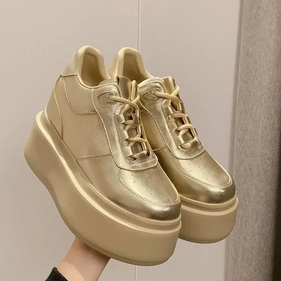 Fujin 8cm Microfiber Leather Platform Wedge  Flats Fashion Comfy High Brand Autumn Daddy Spring Shoes Chunky Footwear Female