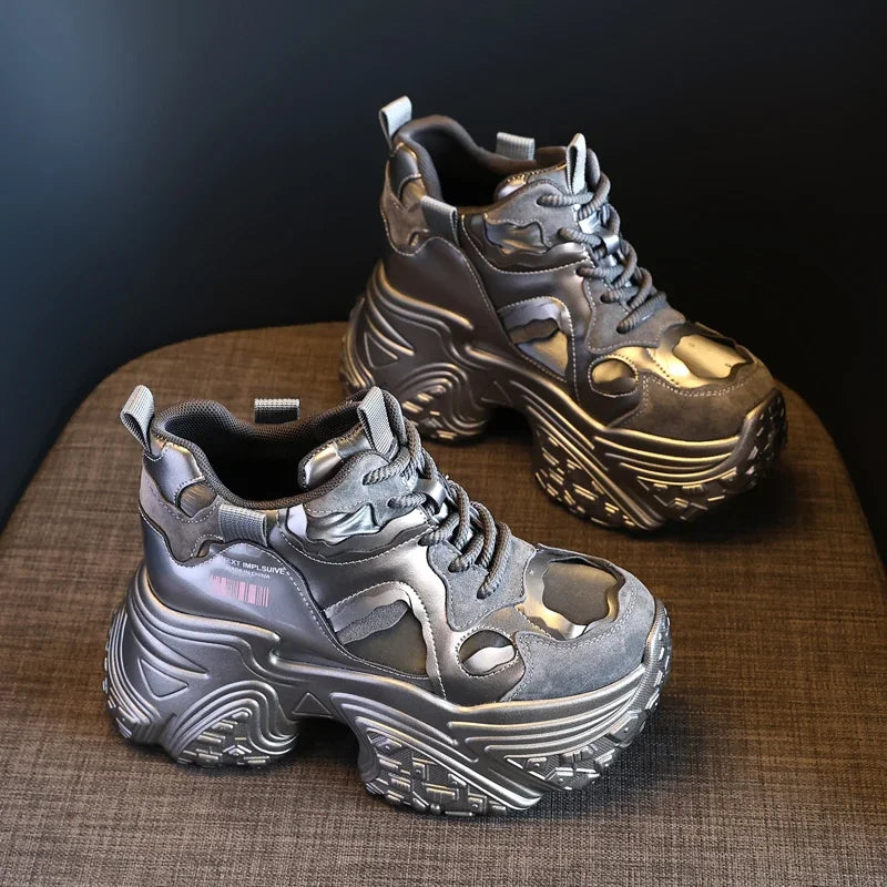 AUTUSPIN 10cm Hidden Wedges Platform Women Shoes Winter Autumn Retro Ins Popular Ladies Vulcanized Sneakers Female Size 34-39