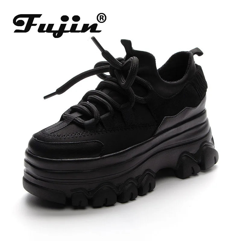 Fujin 9cm Platform Wedge Sneakers Genuine Leather Women Shoes Chunky Sneakers for Female Spring Autumn Summer Breathable Shoes
