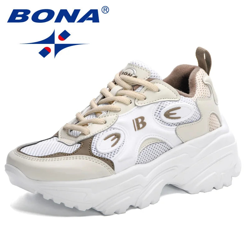 BONA  New Designers Women Lace Up Platform Sneakers Ladies Leisure Feminino Casual Shoes Breathable Walking Shoes