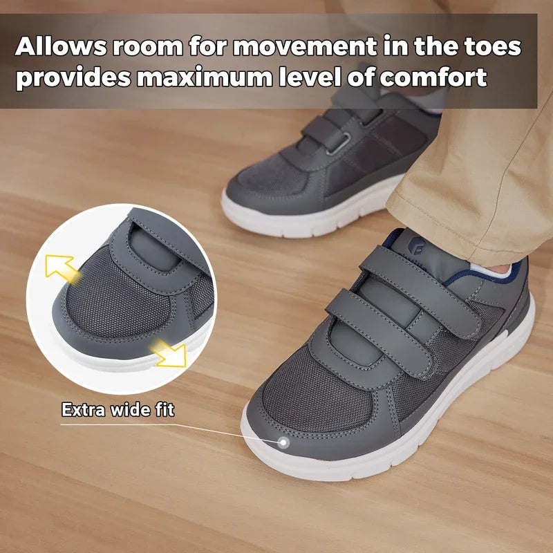 FitVille Men'S Diabetic Shoes Extra Wide Older Men'S Diabetic Shoes For Neuropathy Swollen Feet Pain Relief Flat Shoe