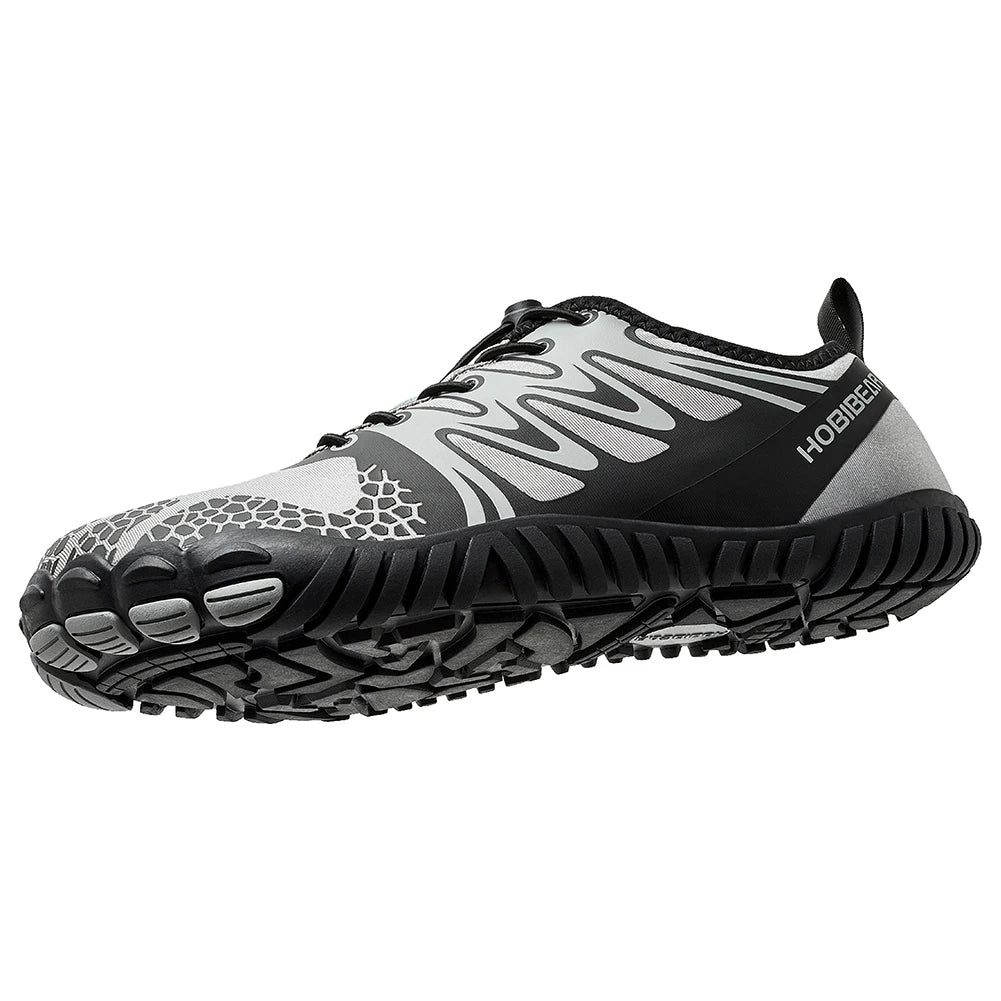 HOBIBEAR Wide Toe Barefoot Shoes for Unisex Artificial Leather Outdoor Walking Sneakers Zero Drop Minimalist Elastic Band Shoes