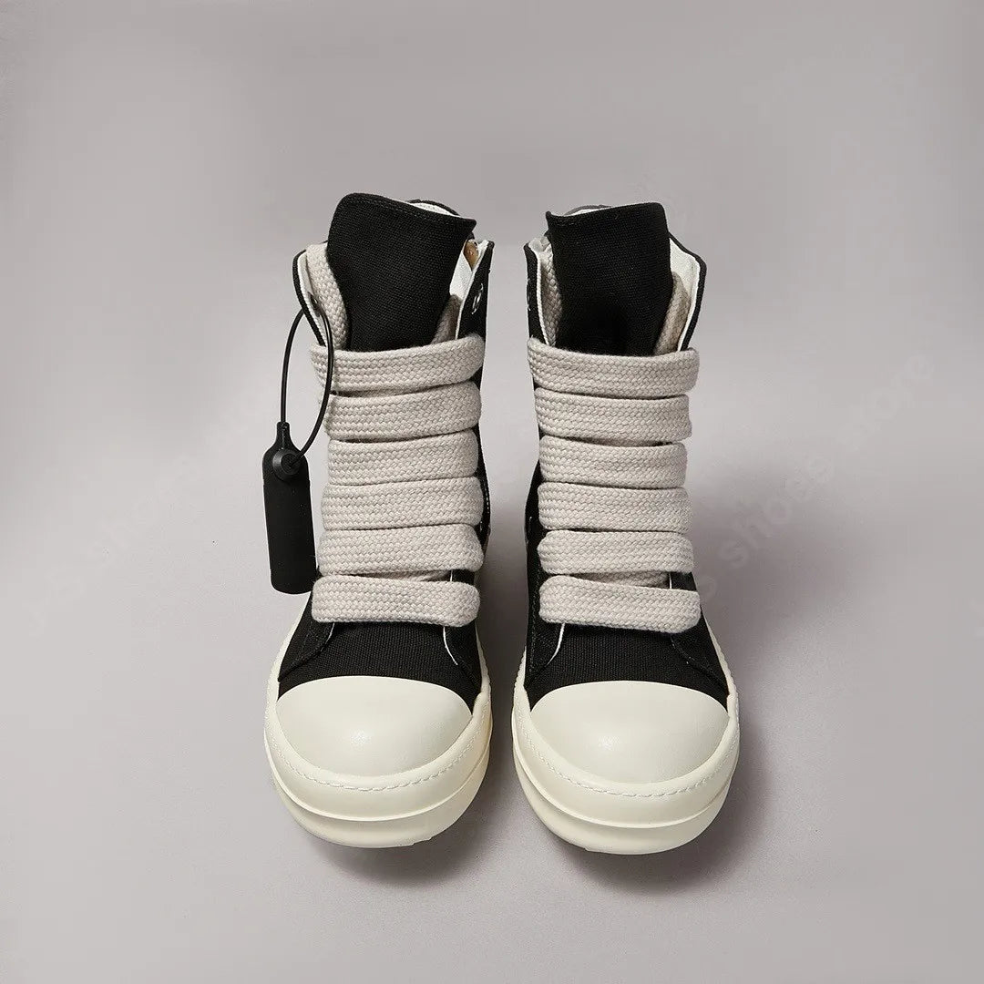 Black Canvas Shoe Men Boots Ro High Top Shoes Jumbo Laces Women Sneaker Casual Shoes Luxury Zipper Flat Shoes Ankle Boot