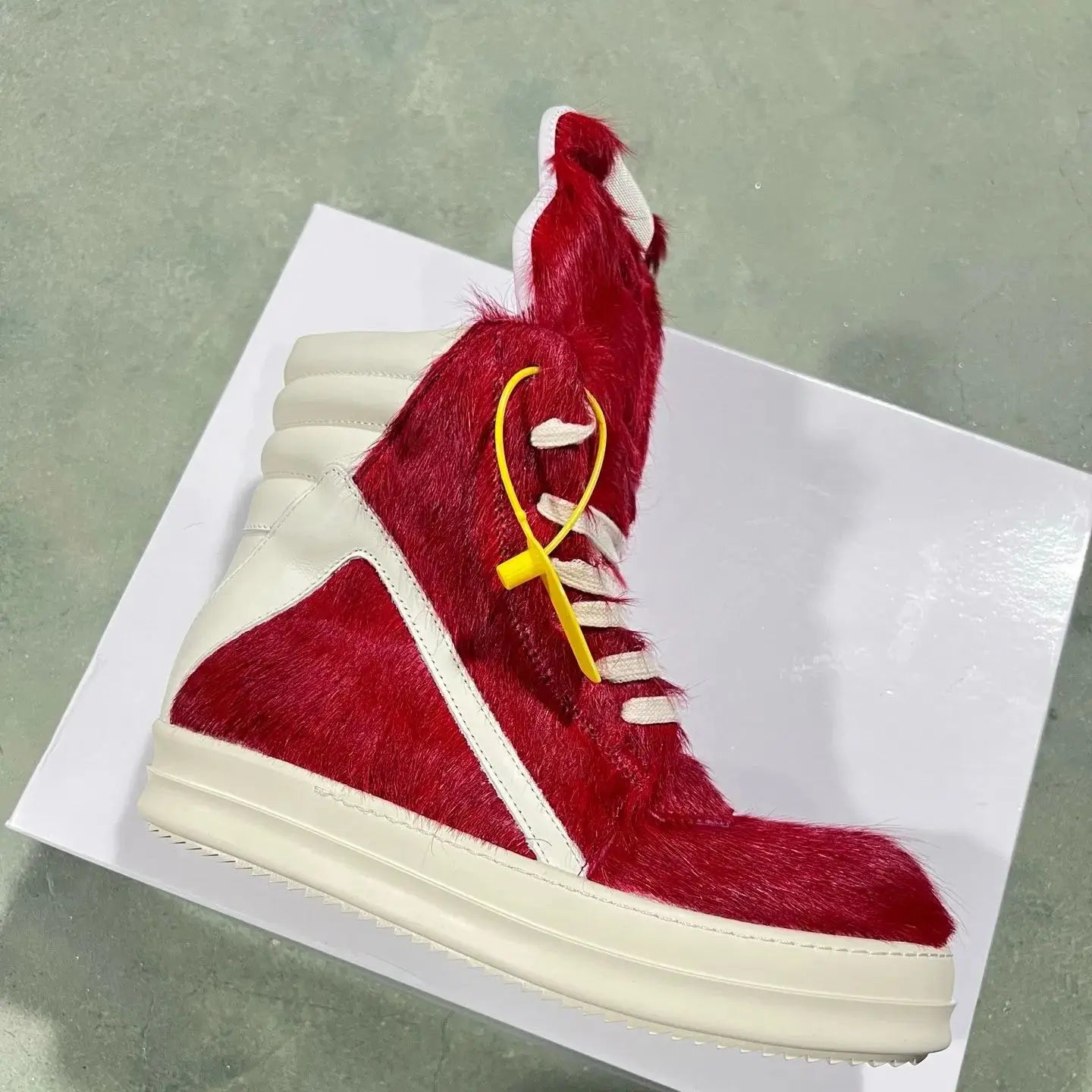 R-o Brand Men Shoe Red Horse Hair High top Casual Shoes Women Sneakers Red Horsehair Boots Lace Up Sneaker Zipper Ankle Boot