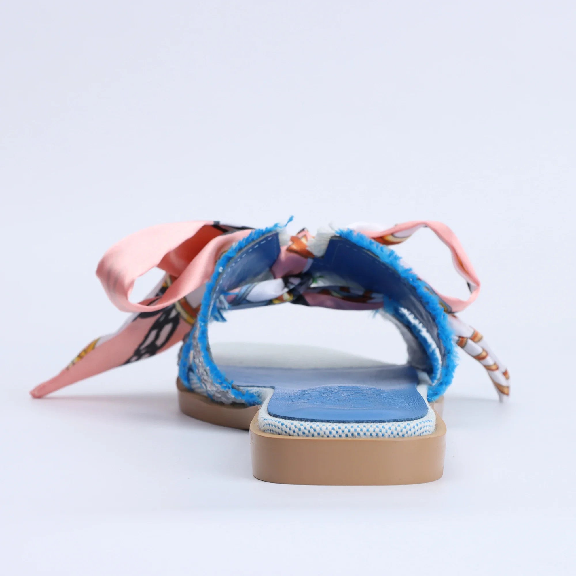 Women's Blue Flat Sandals Luxury Band Slides Comfortable Slip On Leather Slide Sandals Sandals for Women Summer Sandals