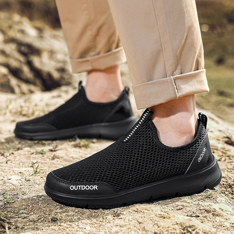 STRONGSHEN Men Casual Shoes Breathable Slip on Male Casual Sneakers Anti-slip Men's Flats Outdoor Walking Shoes Plus Size 39-48