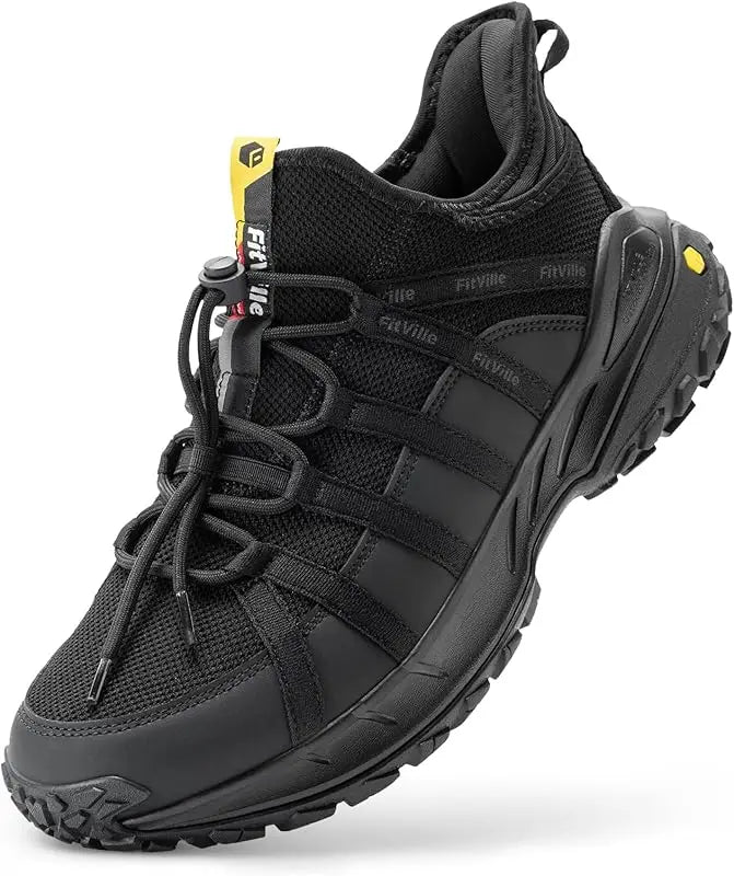 FitVille Wide Slip On Shoes For Men Walking Hiking Shoe Outdoor Trekking Loafer Arch Support Slip Resistant  Wide Toe Box