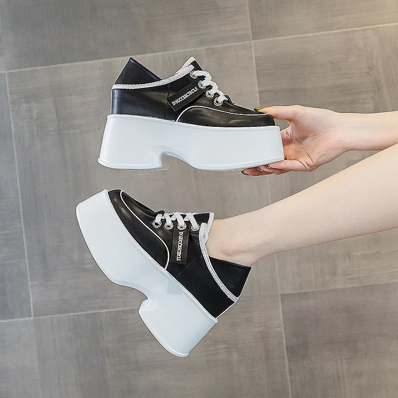 Fujin 11cm Microfiber Leather Spring Autumn Shoes Pumps Platform Wedge Flats Women Casual Shoes Ladies Fashion Skate Boarding