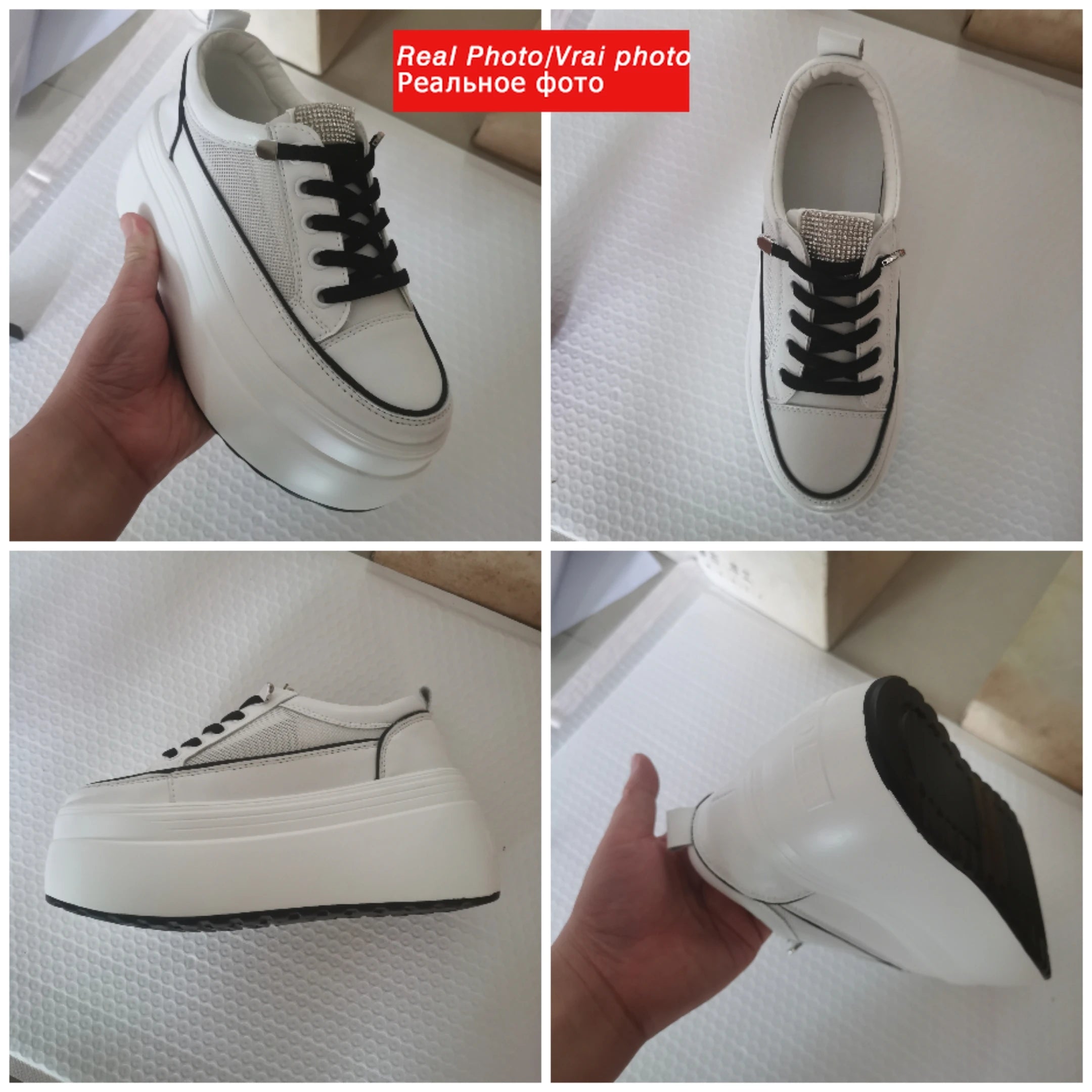 Fujin 8cm White Genuine Leather Platform Heel Women Flats Shoes Comfortable Casual Creepers Chunky Sneaker Summer Shoes Women