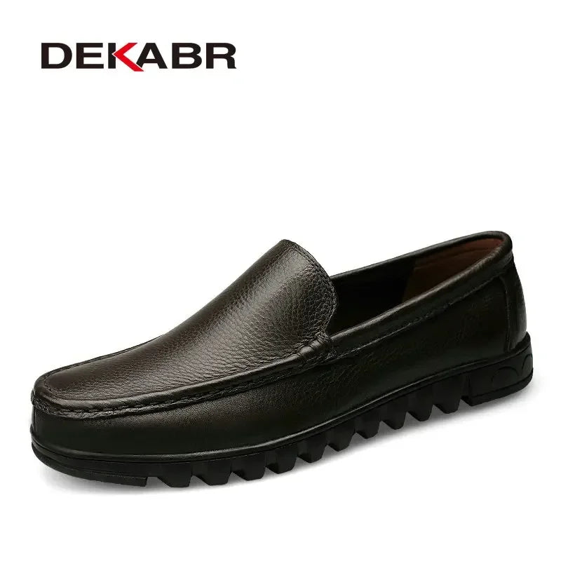 DEKABR Men Shoes Genuine Leather Black Brown Men Flat Shoes Classic Hand Sewing Men Flats Zapatos Hombres Big Size 37-48