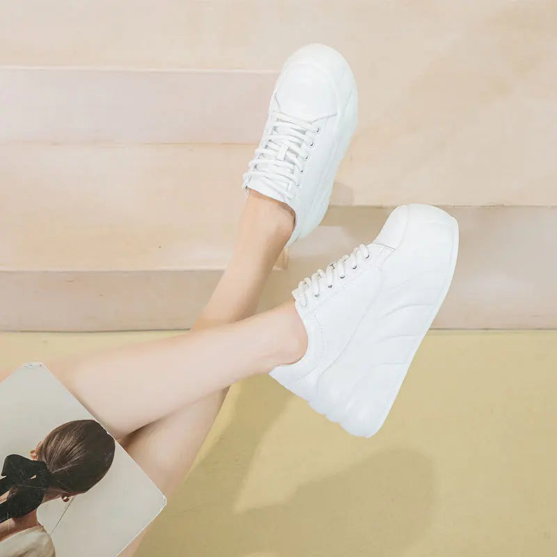 Fujin 8cm Genuine Leather Chunky Sneakers Autumn Flats Spring Vulcanize Women High Brand Casual Platform Wedge Fashion Shoes