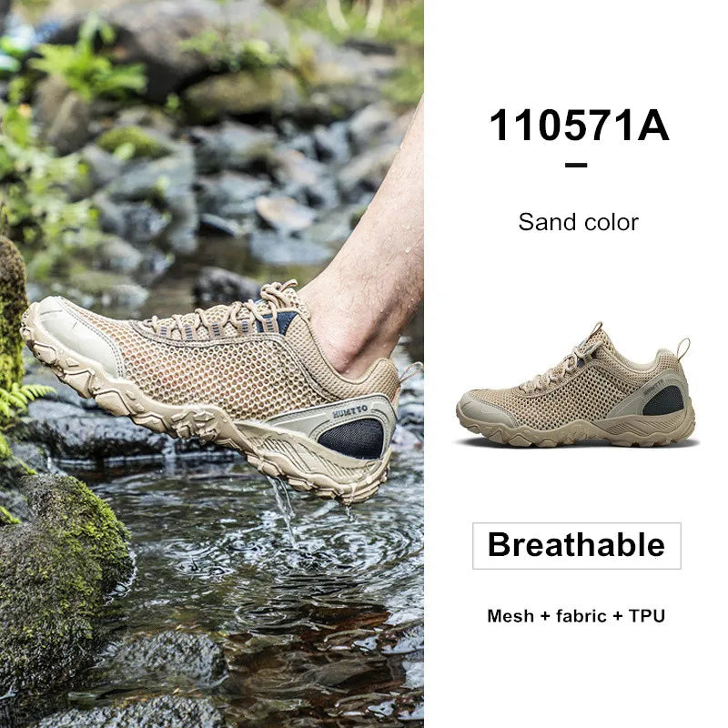 Humtto – Chaussures de randonnée en cuir résistantes à l’usure pour hommes, chaussures de sport de plein air à lacets, baskets d’escalade, de trekking et de chasse