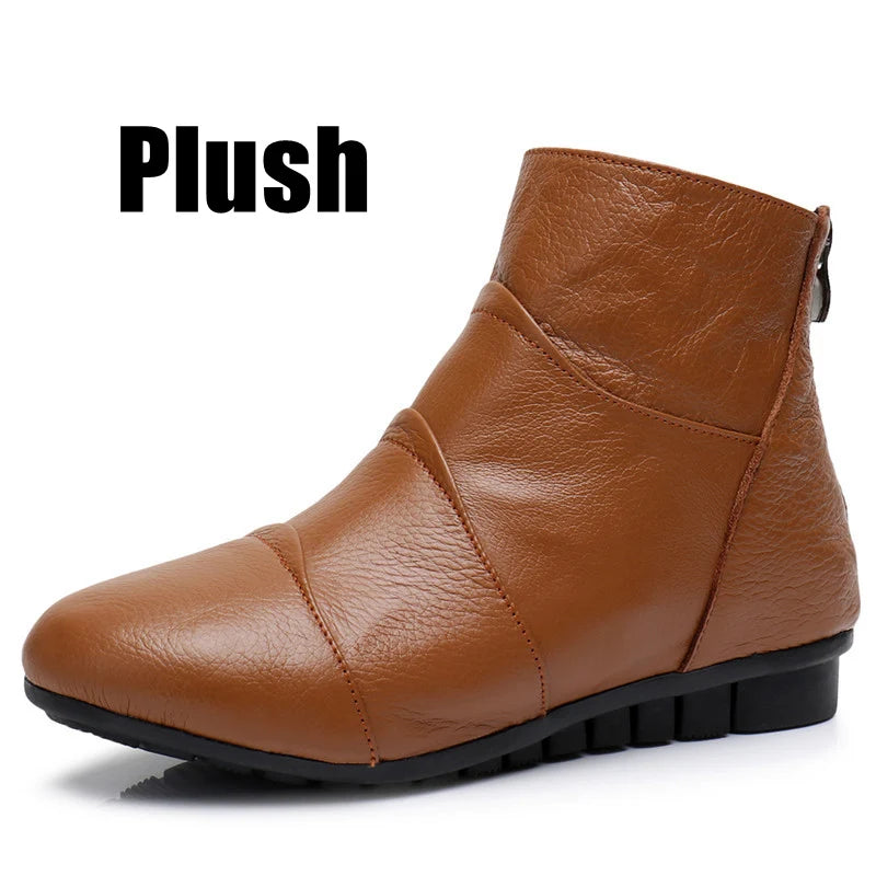WOIZGIC Femmes Dames Femme Mère Chaussures En Cuir Véritable Plateforme Bottines Fermeture Éclair Automne Hiver Chaud Fourrure En Peluche Grande Taille