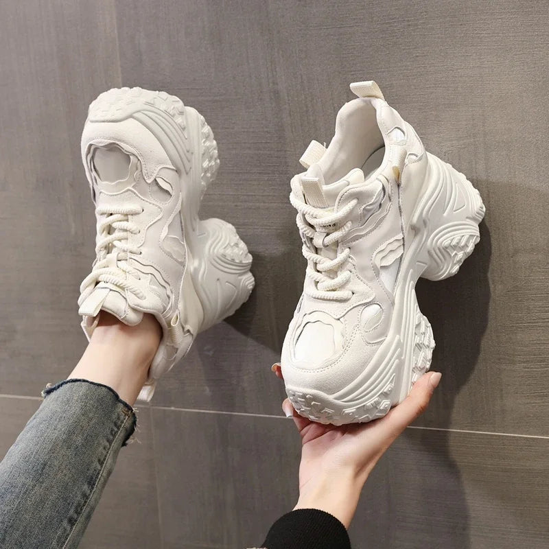 AUTUSPIN 10cm Hidden Wedges Platform Women Shoes Winter Autumn Retro Ins Popular Ladies Vulcanized Sneakers Female Size 34-39